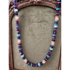 Sterling Stone Necklace 24” Amethyst Turquoise Lapis Quartz 925 Carolyn Pollack